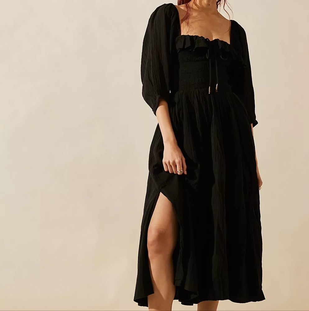 Free People Oasis Midi Dress Medium Black EUC